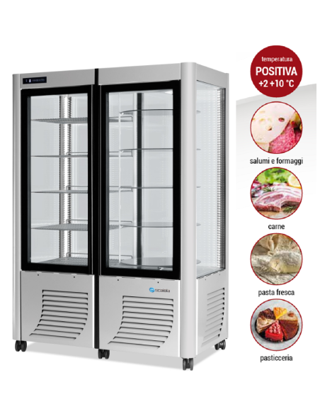 Vitrina refrigerada con exposición en todos los lados - Temperatura +2 / +10°C - cm 127 x 70 x 184 h
