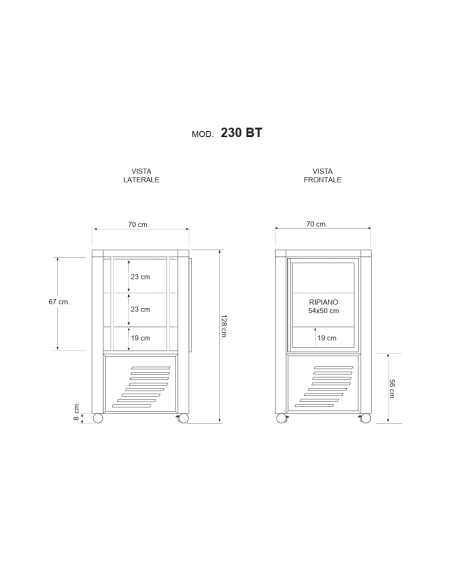Refrigerated display case with display on all sides - Temperature -5 /-20 °C - cm 70 x 70 x 128 h