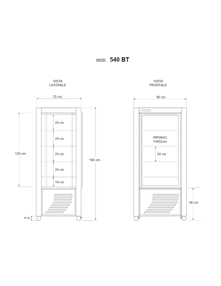 Pastry Showcase with display on all sides - Temperature -5 / -20 °C cm 90 x 70 x 184 h