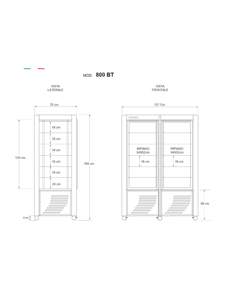 Pastry Showcase with display on all sides - Temperature -5 / -20 °C - cm127 x 70 x 184 h cm