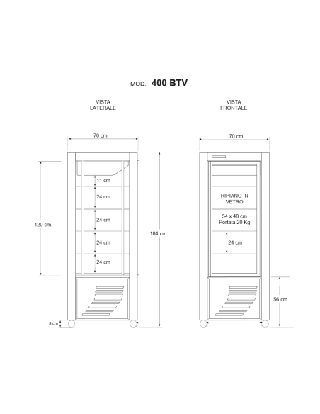Pastry Showcase with display on all sides - Temperature +5 / -21 °C - cm 70 x 70 x 184 h