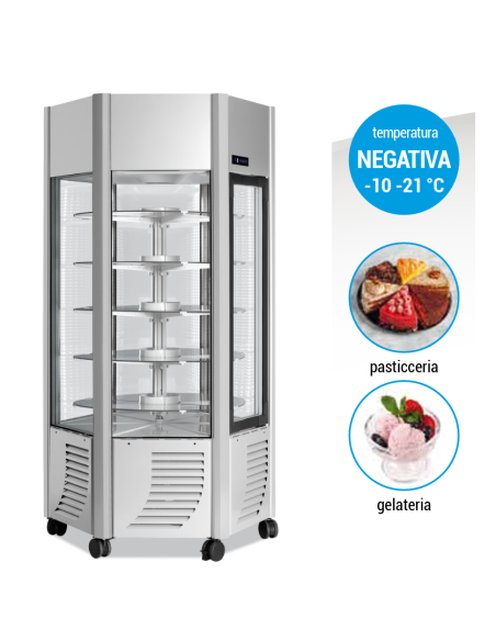 Vetrina per Pasticceria con esposizione su tutti i lati - Temperatura +5 / -21°C - cm 101 x 90 x 190 h