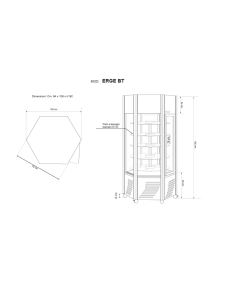 Vitrina de pastelería con expositor en todos los lados - Temperatura +5 / -21°C - cm 101 x 90 x 190 h