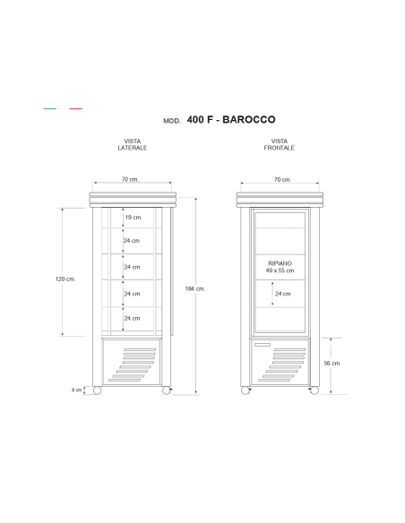 Vetrina refrigerata per cioccolato - Temperatura +14/+18 °C - cm75 x 75 x 186 h