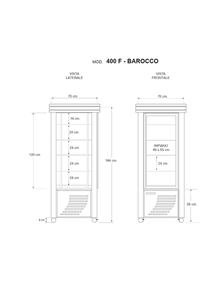Vetrina refrigerata per cioccolato - Temperatura +14/+18 °C - cm 75 x 75 x 186 h cm