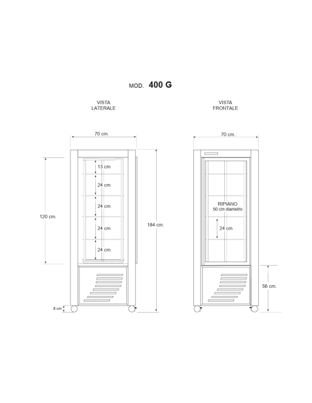 Vetrina refrigerata per cioccolato - Temperatura +14/+18 °C - cm 70 x 70 x 184 h