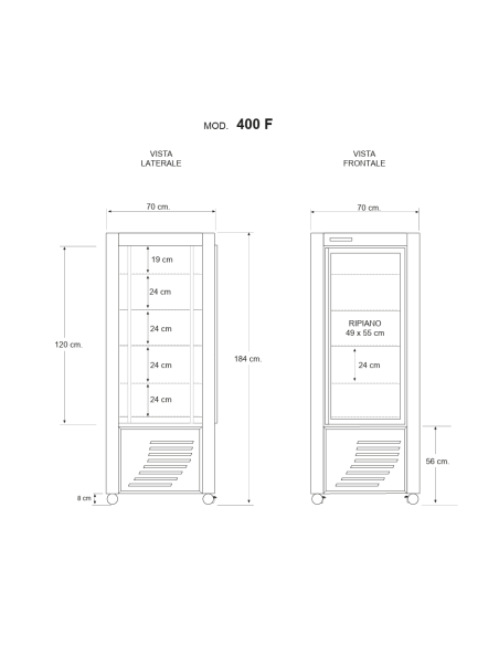 Refrigerated display case for chocolate - Temperature +14/+18 °C - cm 70 x 70 x 184 h