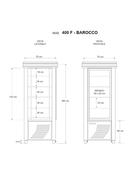 Refrigerated display case with exposure on all sides - Temperature +2 / +10 °C - cm 75 x 75 x 186 h