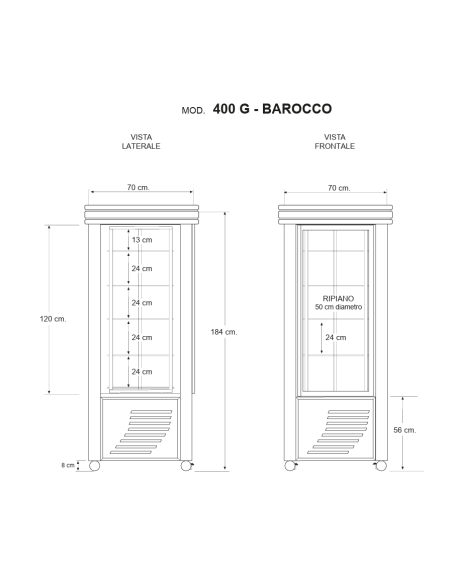 Vitrina refrigerada con exposición en todos los lados - Temperatura +2 / +10 °C - cm 75 x 75 x 186 h