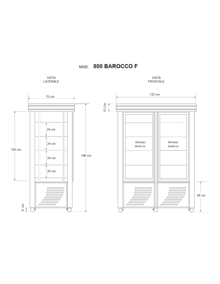 Refrigerated display case with exposure on all sides - Temperature +2 / +10 °C - cm 132 x 75 x 186 h