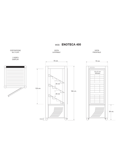 Vitrina de vinos - Temperatura +4 +15 °C - cm 70 x 70 x 184 h