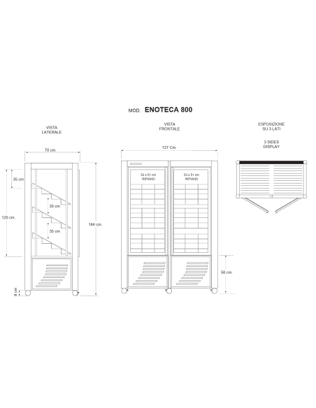 Vitrina de vinos - Temperatura +4 +15 °C - cm 126 x 70 x 184 h