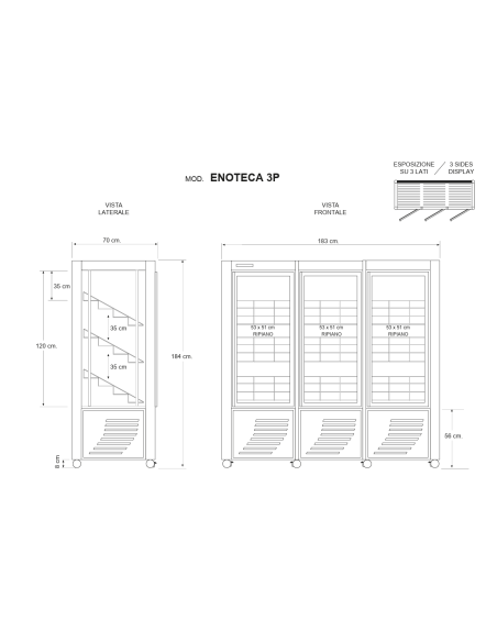 Wine Display Case - Temperature +4 +15 °C - cm 183 x 70 x 184 h