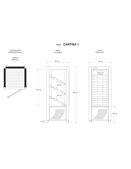 Vitrina de vinos - Temperatura +4 +15 °C - cm 70 x70 x 184 h