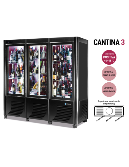 Wine Display Case - Temperature +4 +15 °C - cm 183 x 70 x 184 h