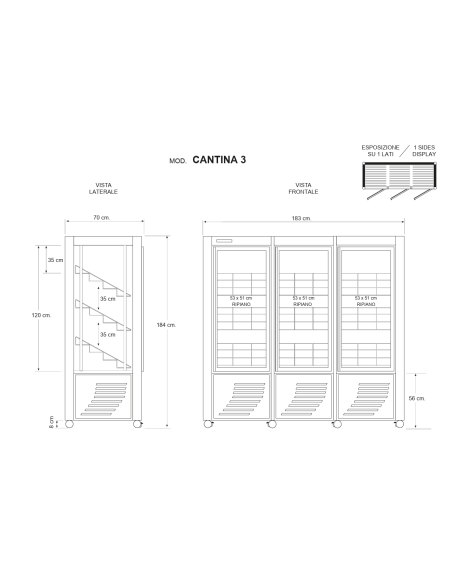 Wine Display Case - Temperature +4 +15 °C - cm 183 x 70 x 184 h