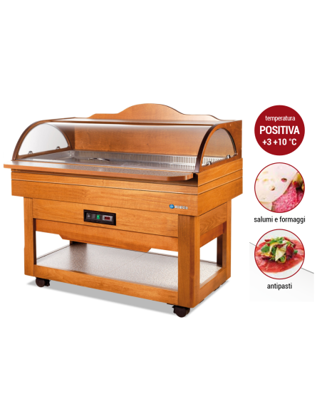Espositore buffet in legno con apertura manuale - Temperatura  +3 / +10 °C - cm 140 x 90 x 125 h