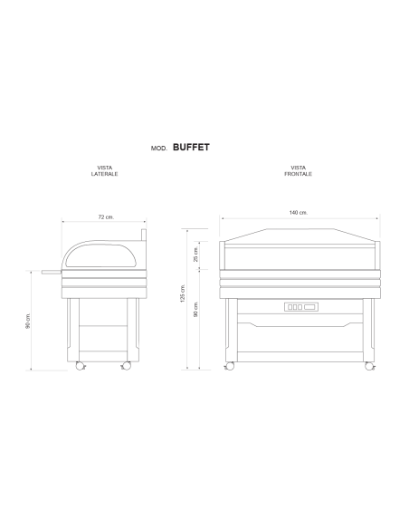 Wooden buffet display with manual opening - Temperature +3 / +10 °C - cm 140 x 90 x 125 h