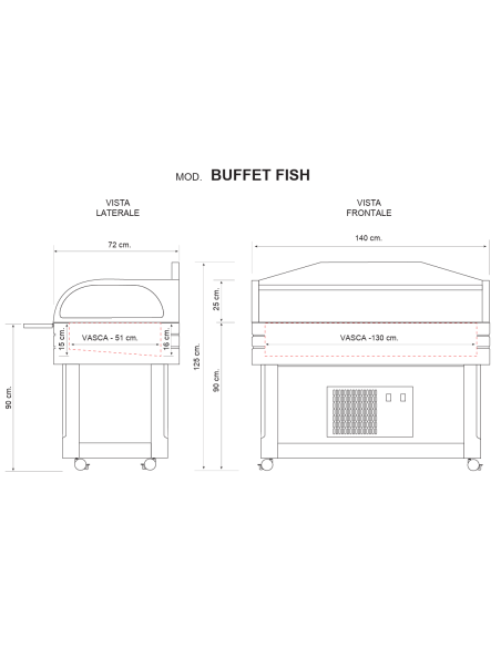 Espositore buffet per pesce apertura manuale - cm 106 x 48 x 107 h