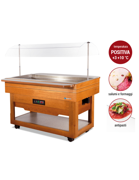 Wooden buffet display with electric opening - Temperature +3 / +10°C - cm 140 x 107 x 145 h