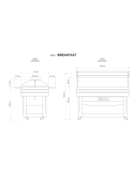 Expositor buffet de madera con apertura eléctrica - Temperatura +3 / +10°C - cm 140 x 107 x 145 h