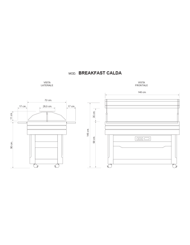 Wooden hot buffet display with fixed cover -...