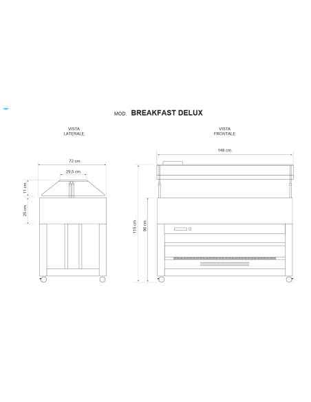 Buffet display with electric opening - Temperature +3 / +10 °C - cm 148 x 72 x 127 h