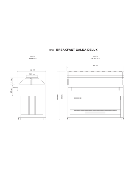 Hot buffet display with fixed cover -Temperature +30 / +90 °C - cm 148 x 72 x 127 h