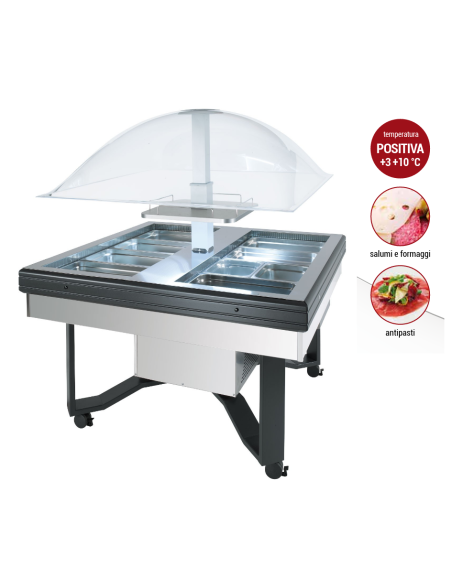 Buffet island with electric dome without shelves - Temperature +3 / +10°C - cm 149 x 149 x 170 h