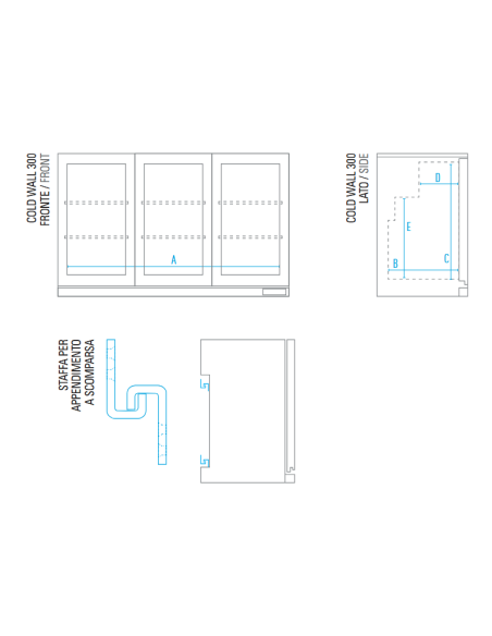 Pensile refrigerato 3 porte - Capacità litri 280 - Cm 135 x 56.5 x 85.2 h