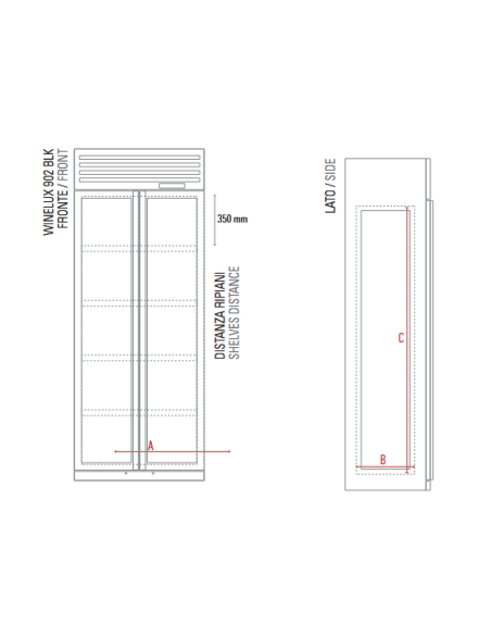 Wine fridge - Temperature +3°/ +20°C - Cm 90 x 58.2 x 230.5 h
