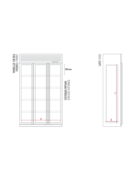 Wine fridge - Temperature +3°/ +20°C - Cm 135 x 58.2 x 230.5 h