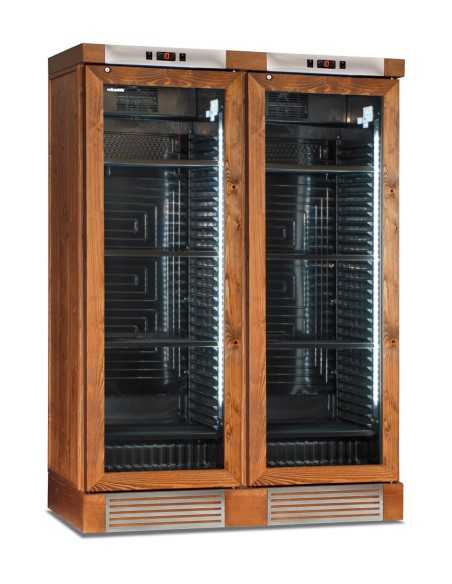 Refrigerated wine display walnut color - 764 liters - dual temperature with 2 glass doors – 129.5 x 63.5 x 188 cm