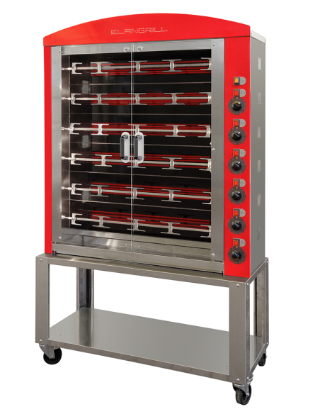 Asador vertical eléctrico con cristal cerámico - N. 36 pollos - 6 varillas - cm 117,5 x 50 x 138,6 h