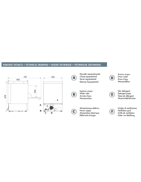 Lavabicchieri cesto quadrato da 35x35 - senza Pompa di Scarico - Dimensioni cm 42.5 x 45.5 x 67 h