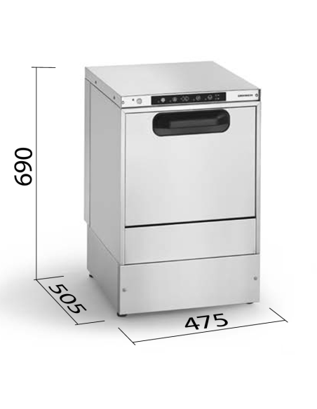 Glass Washer -  40x40 square basket washer - with Drain Pump - Dimensions cm 47.5 x 50.5 x 69 h