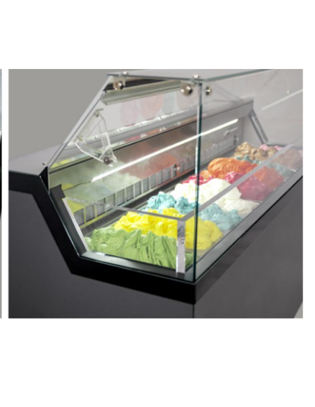 Vetrina gelato, pasticceria gelata e stecco - 6 vaschette da 5 L o 12 da 2,5 L - Cm 119