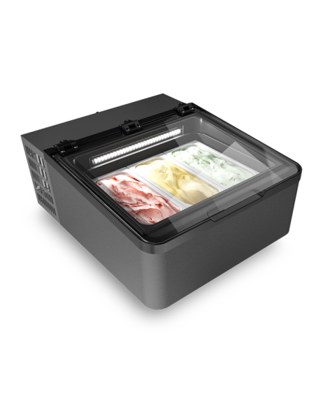 Armario para helado batido y en barra - Capacidad tarrinas 3 x 5L o 6 x 2,5L - Luz interna LED