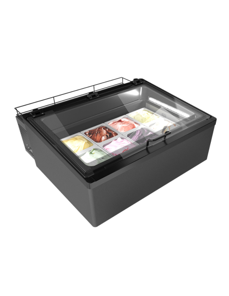 Stand for creamed and stick ice cream - Capacity 4 x 5L or 4 x 2.5L tubs or carapins ø 20 x 12.5 - Led interior light