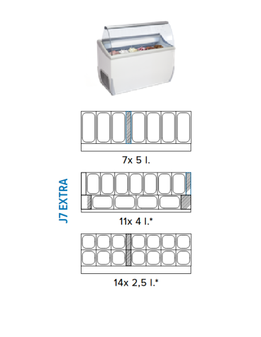 Ice cream display case - Capacity tubs 7 x 5L....