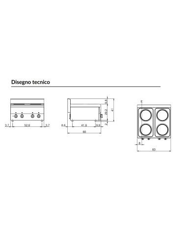 Professional electric stove 4 plates - Power kW...