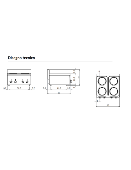 Professional electric stove 4 plates - Power kW 8 - cm 60 x 60 x 30 h