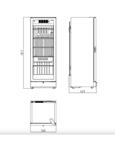 Vetrina refrigerata porta a vetro - temperatura +0° +7°C - Litri 365 - Cm 59 x 62.9 x 181.7 h