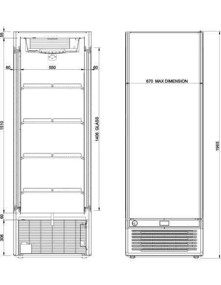 Vitrina refrigerada para vino - temperatura 0° +7°C - Litros410- Cm 67 x 62,5 x 196,4 h