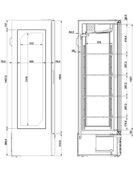 Vitrina refrigerada para vino - temperatura 0° +7°C - Litros410- Cm 67 x 62,5 x 196,4 h