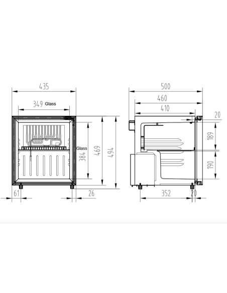 Vitrina refrigerada encimera - temperatura +0° +7°C - Litros52 - Cm 43.5 x 50 x 49.4 h