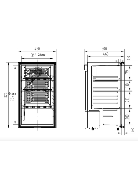Vitrina refrigerada encimera - temperatura +0° +7°C - Litros98 - Cm 48 x 50 x 84,5 h
