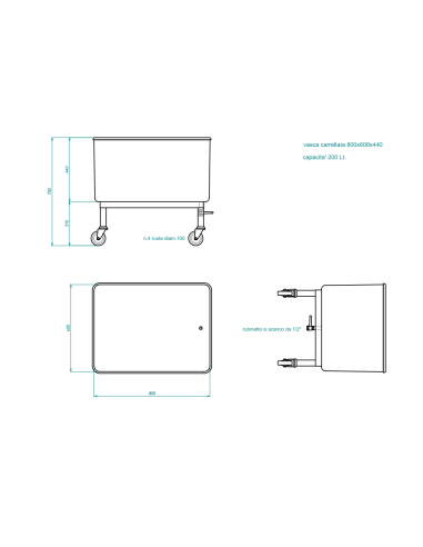 Tank - Rubinetto - Capacity lt 190 - cm 80x60x75h