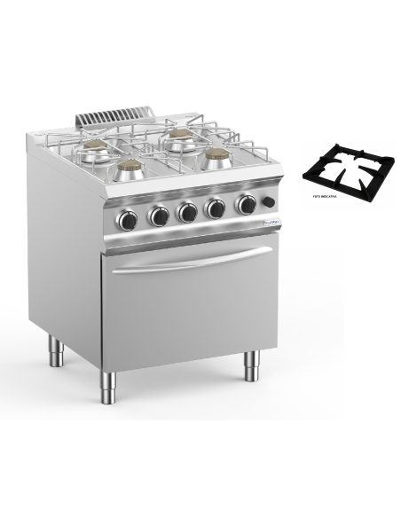 Cucina professionale a gas con 4 fuochi - Potenza 4 x kW 7 - Forno elettrico statico - Cm 70 x 73 x 85 h
