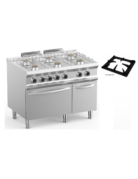 Professional gas stove with 6 burners - Power 6 x kW 5.5 - Static gas oven - Cm 110 x 73 x 85 h